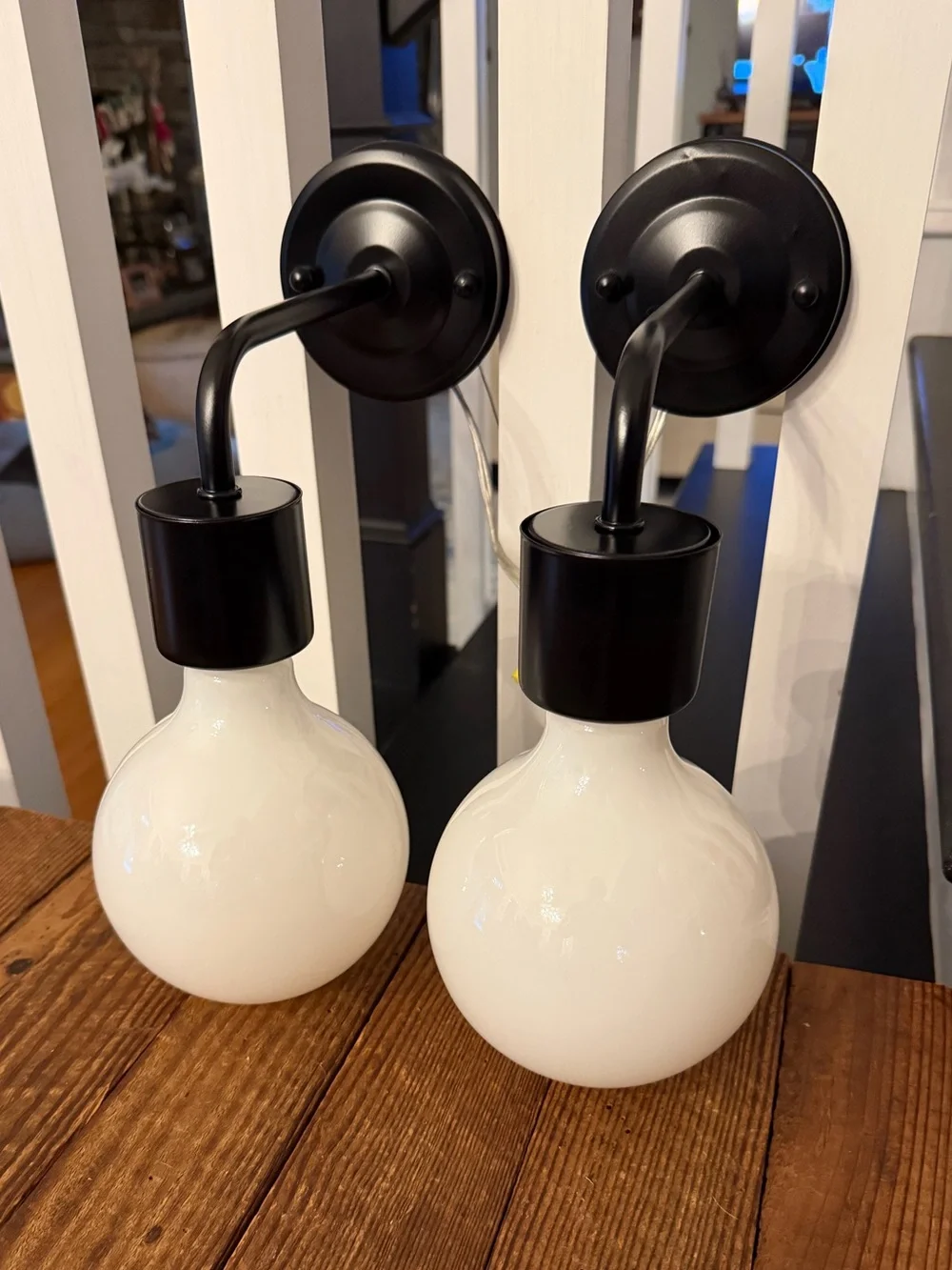 Custom Black and White MCM Wall Sconce Pair